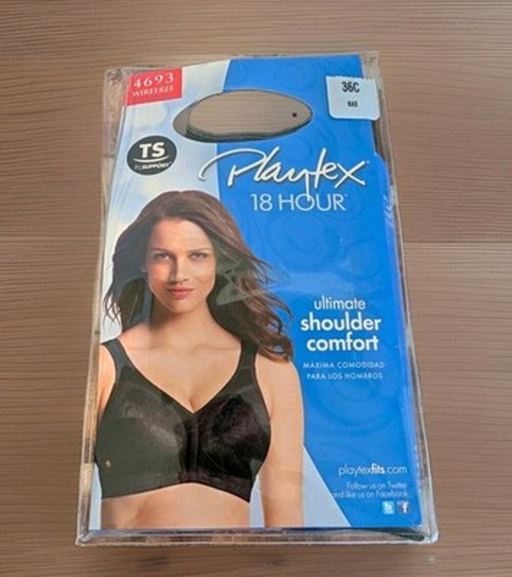 Playtex 18 Hour Bra 36C Blk Wirefree Comfort Strap Style 4693 Full Coverage NIP